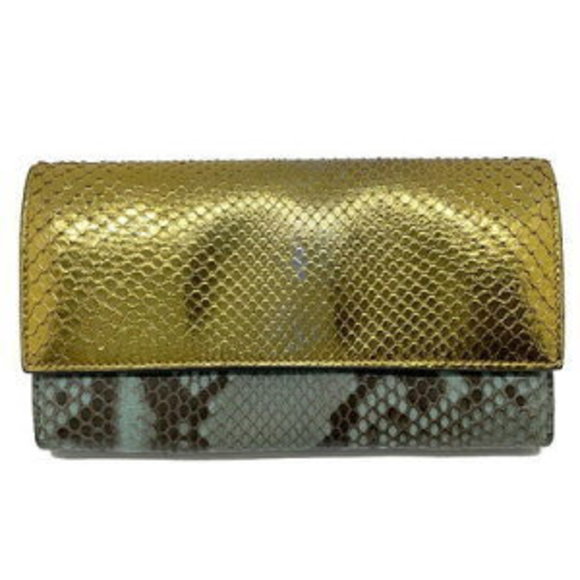 GUCCI Continental Wallet Python Leather Bifold Long White Blue - Picture 1 of 7